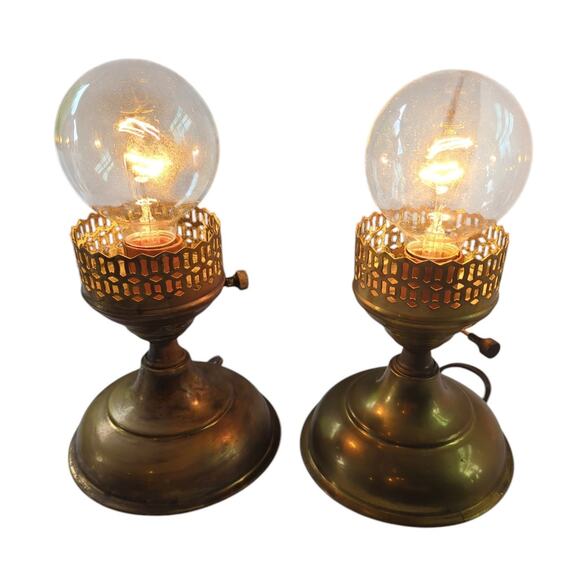Antique Brass Table Lamp Pair WORK Victorian Steampunk Whimsy Retro Eclectic VTG
